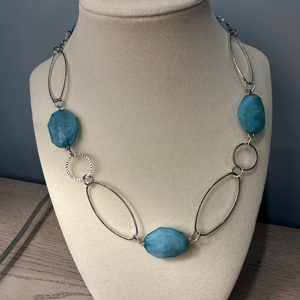 Silver Tone And Blue Necklace